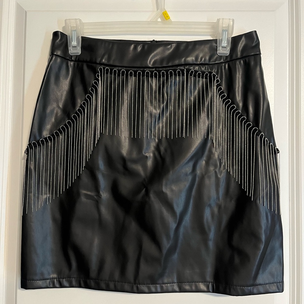 2 for $20! Black Faux Leather Skirt with chain fringe NWT Medium